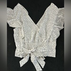 SHEIN Curve White and Black Polka Dot Blouse